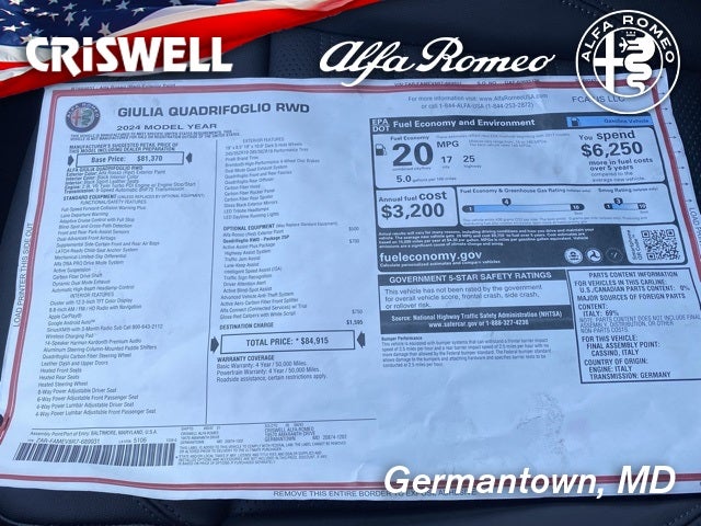 2024 Alfa Romeo Giulia GIULIA QUADRIFOGLIO RWD