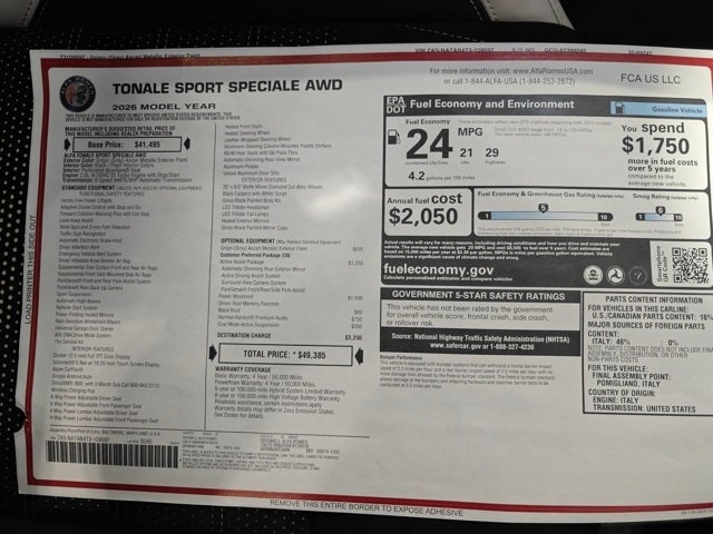 2026 Alfa Romeo Tonale TONALE SPORT SPECIALE AWD