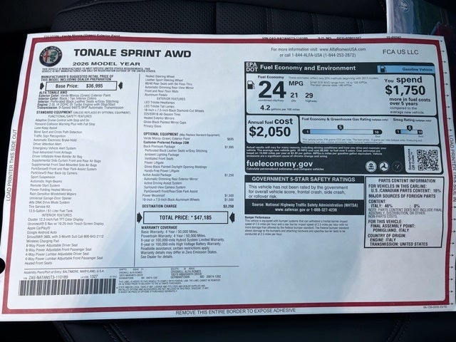 2026 Alfa Romeo Tonale TONALE SPRINT AWD