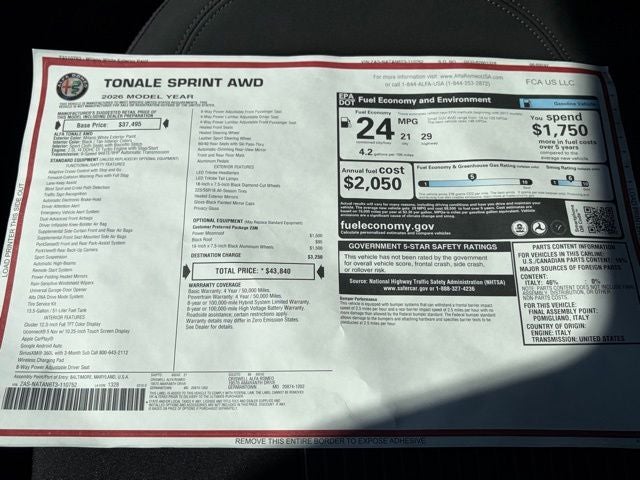 2026 Alfa Romeo Tonale TONALE SPRINT AWD