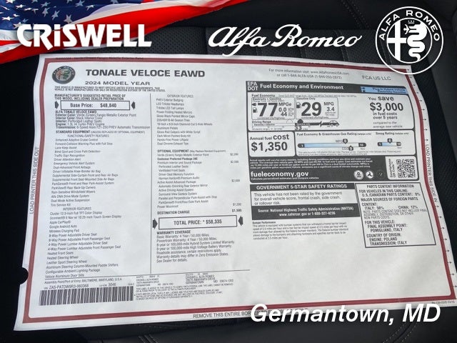 2024 Alfa Romeo Tonale TONALE VELOCE EAWD